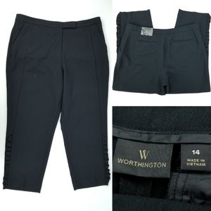 Worthington Mid Rise Cropped Ruffle Accent Ankle Leg Pants 14